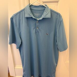 Vineyard Vines Performance Golf Polo Shirt Blue & Green Stripe Men's Medium